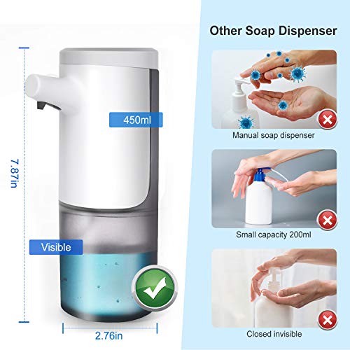 ANVASK Automatic Hand Sanitizer Dispenser ANVASK Computerized Hand Sanitizer Dispenser, Touchless Palms Free Cleaning soap Dispenser Rechargeable, Dish Cleaning soap Dispenser Liquid Dispenser 450ML Appropriate Gel/Dishwashing Liquid/Shampoo for Rest room Kitchen.