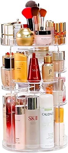 Acrylic Makeup Organizer, 360 Degree Rotating Adjustable Cosmetic Storage Display Case with 8 Layers, Large Capacity, Fits Lipsticks, bottle, Crema and More, Clear Transparent (17.1inch Height)