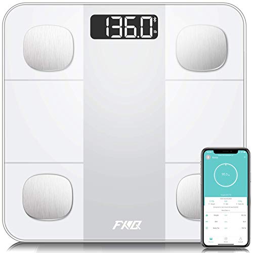 Bluetooth Body Fat Scale, High Precision Sensor Scales Digital Weight and Body Fat, Smart Bathroom Scales with Durable Tempered Glass Platform, Large Digital Backlit LCD and Smartphone App, White