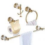 WOLIBEER Gold Bathroom Accessory Sets of 4 Pieces All Zinc Alloy with Crystal, Towel Bar Towel Ring Towel Hook Toilet Paper Holder, Wall Mounted Luxury Style Polished Gold Finished