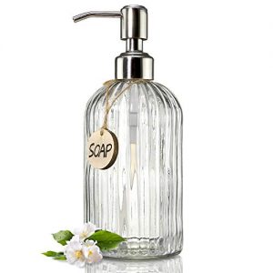 JASAI 18 Oz Clear Glass Soap Dispenser with Rust Proof Stainless Steel Pump, Refillable Liquid Hand Soap Dispenser for Bathroom, Premium Kitchen Soap Dispenser (Clear)