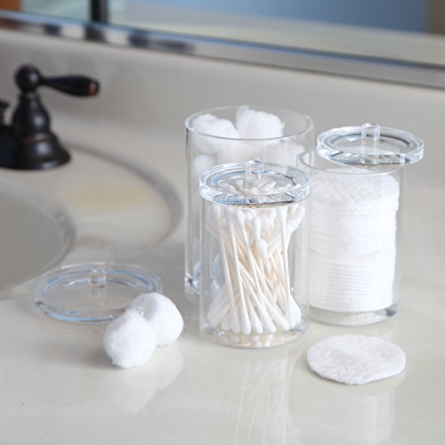 ARAD Cotton Ball, Swab, and Q-tip Storage Set, 1-Piece ARAD Cotton Ball, Swab, and Q-tip Storage Set, 1-Piece, 3-Compartments, for Straightforward Group on Toilet Counters, Underneath Sink Placement, or Self-importance Tables.