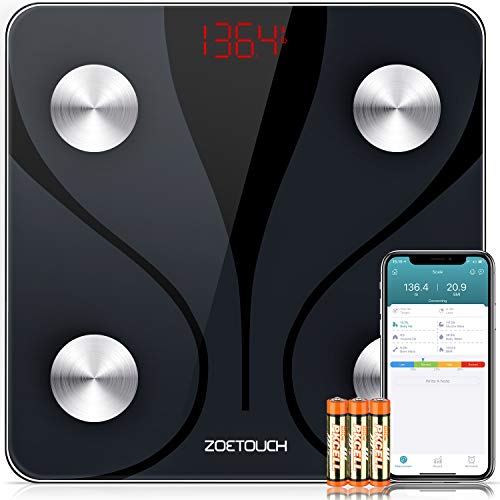 ZOETOUCH Body Fat Scale with iOS and Android App, Smart BMI Scale Digital Wireless Bathroom Weight Scale, Body Composition Monitor Analyzer - Black