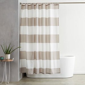 AmazonBasics Mold and Mildew Resistant Shower Curtain with Hooks, 72-Inch, Gray Stripe