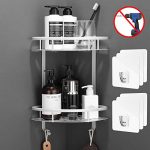 Flowmist 2 Tiers Corner Shower Caddy, Shower Organizer, Wall Mounted Aluminum Shower Shelf with Adhesive(No Drilling), Storage Rack for Toilet,Shampoo,Dorm and Kitchen