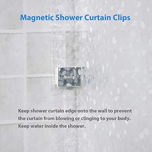Amazer Shower Curtain Magnetic Clips, 2-Pack Anti Shower Amazer Bathe Curtain Magnetic Clips, 2-Pack Anti Bathe Curtain Blowing Clips, 【Improve】- Stronger Magnets Windproof Shield Clips with Adhesive Tape, Bathe Splash Guard Curtain Clip for Rest room.