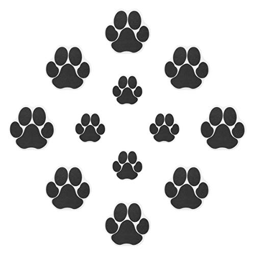 Ratgoo 12Pcs Dog Paw Footprint Non Slip Bathtub Stickers,Strong Adhesive Bathtub Appliques,Anti-Slip Bathtub Decals for Tub,Stairs,Kitchen,Shower Room,Treads,Bath Room,Floor,Swimming Pool.(Black)