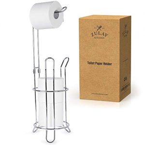 Zulay Toilet Paper Holder Stand for Bathroom - Toilet Paper Stand & Storage Holds 3 Extra Rolls - Portable Freestanding Toilet Paper Holders & Dispenser Stand for Restroom