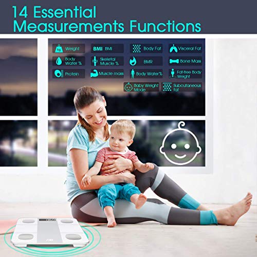 Bluetooth Body Fat Scale, High Precision Sensor Scales Digital Weight Bluetooth Physique Fats Scale, Excessive Precision Sensor Scales Digital Weight and Physique Fats, Sensible Rest room Scales with Sturdy Tempered Glass Platform, Giant Digital Backlit LCD and Smartphone App, White.