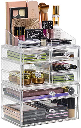 Sorbus Cosmetics Makeup and Jewelry Storage Case Display Set – Interlocking Drawers to Create Your Own Specially Designed Makeup Station – Stackable and Interchangeable (Clear)