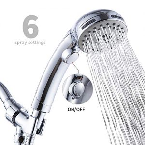 High Pressure 6 Setting Shower Head Hand-Held with ON/OFF Switch and Spa Spray Mode - Handheld Shower Heads with Handheld Spray - Shower Head with Hose - Chrome