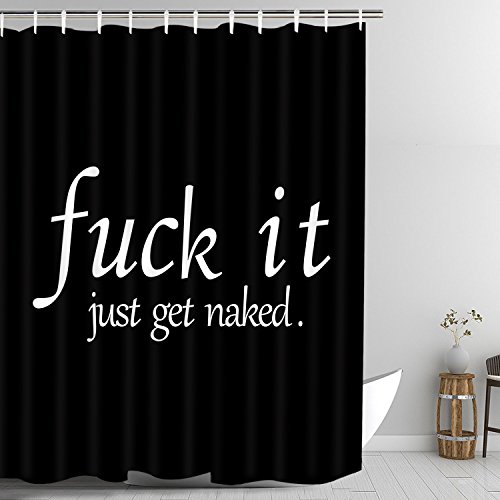 Alishomtll Bathroom Shower Curtain Black and White Funny Quotes Shower Curtains Durable Fabric Bath Curtain Waterproof Bathroom Curtain with 12 Hooks (Black, 70 L × 69 W inches)