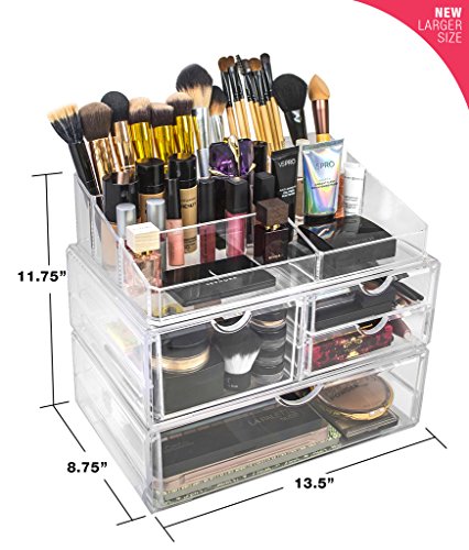 Sorbus Acrylic Cosmetics Makeup and Jewelry Storage Case Sorbus Acrylic Cosmetics Make-up and Jewellery Storage Case X-Massive Show Units -Interlocking Scoop Drawers to Create Your Personal Specifically Designed Make-up Counter - Stackable and Interchangeable (Clear).