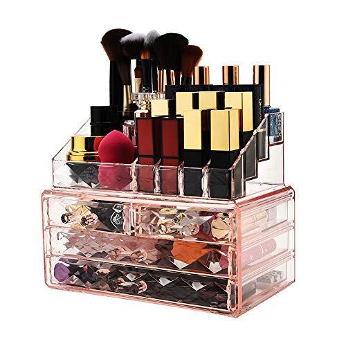 Jewelry and Cosmetic Boxes with Brush Holder Jewellery and Beauty Containers with Brush Holder - Pink Diamond Sample Storage Show Dice Together with four Drawers and a couple of Items Set.