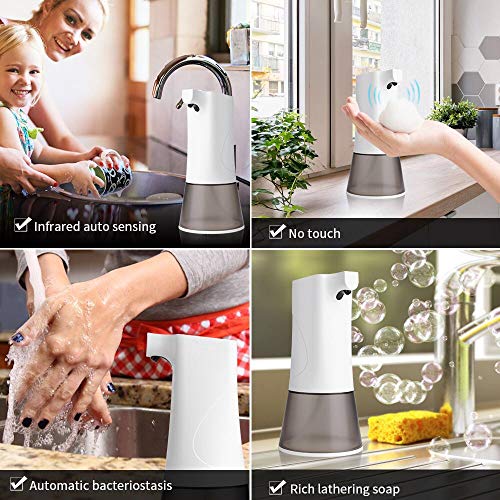 E and jing Soap Dispenser, Touchless Automatic Foaming Hand sanitizer E and jing Cleaning soap Dispenser, Touchless Computerized Foaming Hand sanitizer Dispenser 350ml Infrared Movement Sensor Battery Computerized Premium Countertop Cleaning soap Dispensers for Rest room Kitchen Bathroom Workplace Resort.