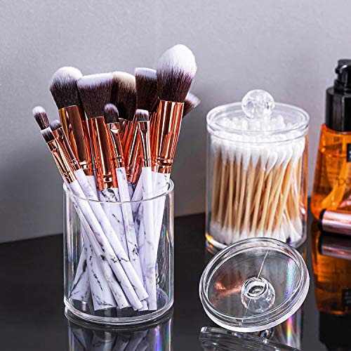 Aaskuu Clear Acrylic Cotton Ball and Swab Holder with Lid Aaskuu Clear Acrylic Cotton Ball and Swab Holder with Lid, Plastic Cotton Pad Container Organizer, Qtip Dispenser Apothecary Jars for Make Up Pads, Cosmetics, Rest room