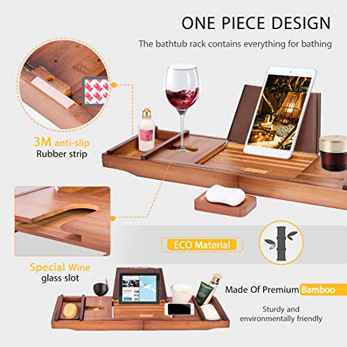 VIVOHOME Expendable Bamboo Bathtub Caddy Tray Bath Accessories VIVOHOME Expendable Bamboo Bathtub Caddy Tray Bathtub Equipment with Cellphone Pill and Wine E-book Holder Brown.