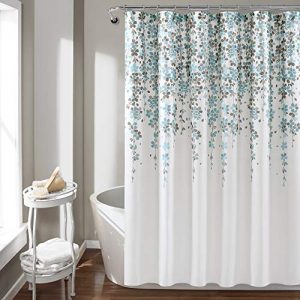 Lush Decor, Blue and Gray Weeping Flower Shower Curtain-Fabric Floral Vine Print Design, x 72