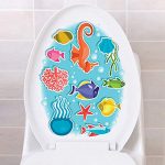 IARTTOP Tropical Fish Bathroom Decal, Undersea World Washroom Sticker, Colorful Fish Seahorse Octopus Coral Vinyl Decal for Toilet Lid Bathroom Seat Decor-1 Sheet(12.6”x15.3”)