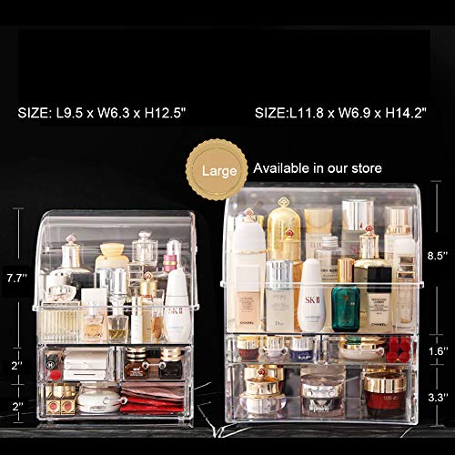 YeTrini Makeup Organizer,Modern DustProof Cosmetic Organizer YeTrini Make-up Organizer,Fashionable DustProof Beauty Organizer Make-up Storage Holder,Beauty Show Case with 3 Drawers for Lavatory or Countertop or Self-importance(Clear-L).