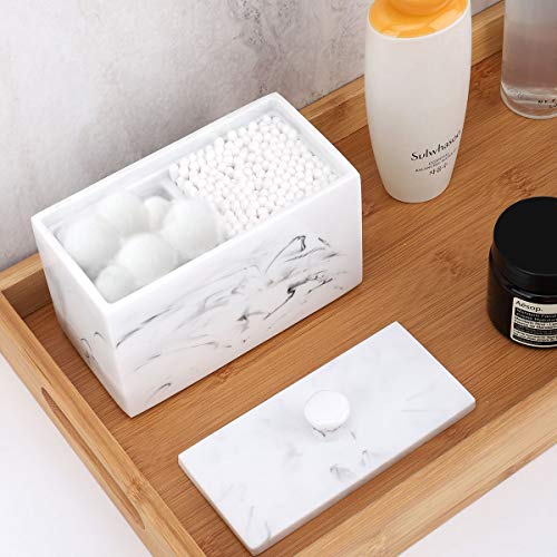 Cotton Swab Holder, Luxspire Resin Cotton Ball Canister Cotton Swab Holder, Luxspire Resin Cotton Ball Canister with Lid, 2 Compartments Dispenser Storage Field Cosmetics Countertop Organizer Containers for Cotton Pads, Rounds - Ink White.