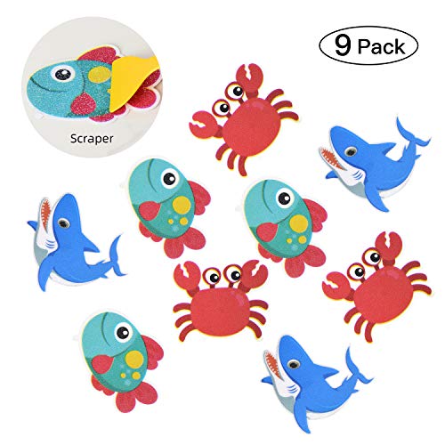 KarlunKoy Non Slip Bathtub Stickers Adhesive Safety Shower Treads Sticker Tub Tattoo Sea Creature Bathroom Applique Decal with Scraper Pack of 9