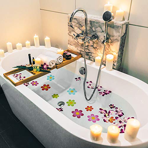 Non Slip Bathtub Stickers Adhesive Decals with Bright Colors Non Slip Bathtub Stickers Adhesive Decals with Brilliant Colours, Daisy Bathtub Treads and Anti-Slip Appliques for Bathtub Tub, Stairs, Bathe Room and Different Slippery Surfaces (10 Items, Vibrant Flower).