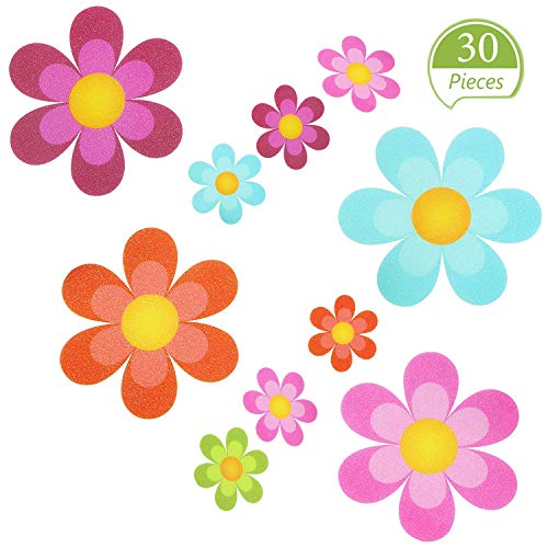 koeall 30 Pieces Non Slip Bathtub Stickers Adhesive Decals with Bright Colors, Daisy Bath Treads and Anti-Slip Appliques for Bath Tub, Stairs, Shower Room and Other Slippery Surfaces, Multi-Color Flow