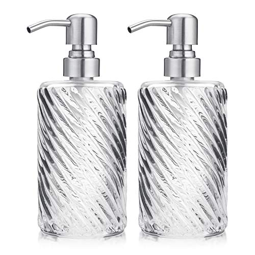 AmazerBath 2-Pack Soap Dispenser, 13.5 OZ Glass Hand Soap Bottle with Anti Rust Stainless Steel Pump, Refillable Dish Soap Dispenser for Bathroom and Kitchen