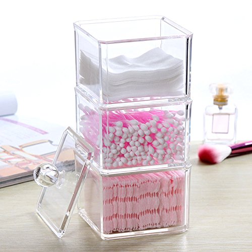Dustproof Clear Acrylic Cotton Ball & Swab Holder, Cosmetic Organizer Makeup Storage Organizer For Cotton Swabs, Q-Tips, Make Up Pads, Cosmetics, Jewelry & More - For Bathroom & Vanity By FLYMEI