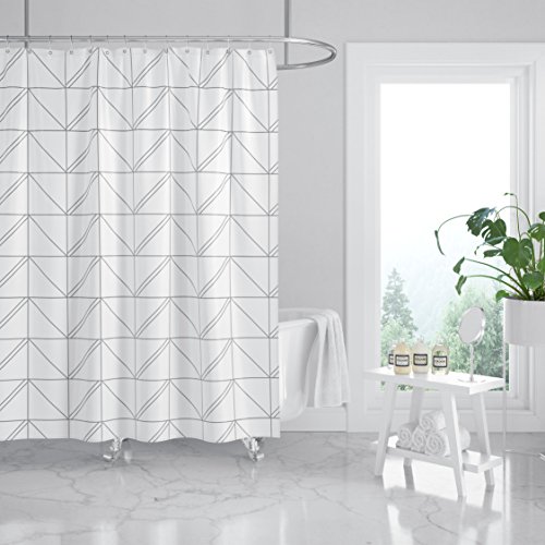 Horizon Home Essentials Modern Luxury Geometric Shower Curtain Horizon Dwelling Necessities Trendy Luxurious Geometric Bathe Curtain for Toilet, 72 x 72 inch, Water and Mildew Resistant, 100% Polyester, Gray and White.