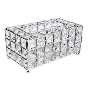 SUJING Luxury Crystal Handmade Home Decorative Tissue Holder Box Decorative Tissue Box Cover Napkins Container (Silver)
