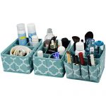 homyfort Cosmetic Storage Makeup Organizer, DIY Adjustable Multifunction Storage Box Basket Bins for Makeup Brushes, Bathroom Countertop or Dresser, Set of 3 Blue