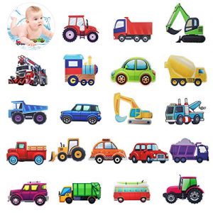 Cieovo 20 Set Non-Slip Bathtub Stickers, Transportation Vehicle Tractor Cars Trucks Excavator Decal Treads, Adhesive Safety Anti-Slip Appliques for Bath Tub and Shower Surfaces
