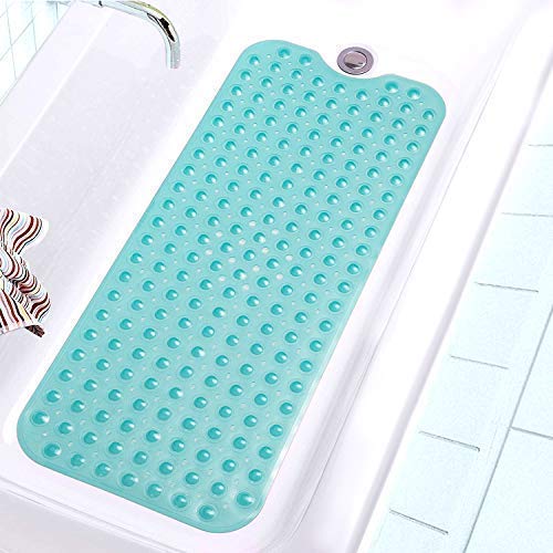 Pike Sellers Bathtub and Shower Mat 40" x 16" Long Non-Slip, Elite Quality Guaranteed!! Antibacterial, BPA, Machine Washable, Firm Grip, Multipurpose Use (Bathtub, Under The Sink, Kitchen) Teal Color