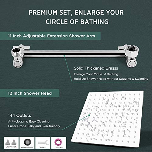 Sooreally 12 Inch Square Rain Shower, Head High Pressure Sooreally 12 Inch Sq. Rain Bathe Head Excessive Strain Rainfall Showerhead with 11 Inch Adjustable Extension Arm, Stainless Metal Chrome End, 12 Inch Massive Waterfall Full Physique Protection.