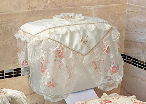 Violet Linen Luxurious and Elegant Eden Lace Style Bathroom Tank Cover, Beige