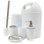 JNSM Products LLC 6 Item Bathroom Set for Toothbrush, Soap, Trash Bin, Tumbler and Toilet Brush