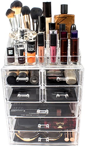 Sorbus Cosmetic Makeup and Jewelry Storage Case Display Sorbus Beauty Make-up and Jewellery Storage Case Show - Spacious Design - Nice for Toilet, Dresser, Self-importance and Countertop (three Massive, four Small Drawers, Clear).