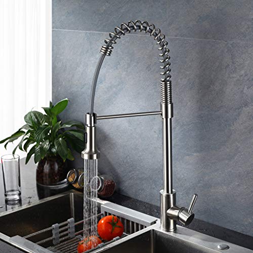 Commercial Style Heavy Duty, Solid Coiled Spring Kitchen Sink Faucets Business Model Heavy Obligation Strong Coiled Spring Kitchen Sink Taps, Stainless Metal Pull Out Sprayer Bar Sink Faucet, Brushed Nickel - 24.8in.
