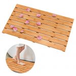 Domax Wooden Bamboo Bath Shower Mat - Non Slip Waterproof Large Bathroom Floor Mat for Indoor and Outdoor Natural, 31.3 x 18.1 x 1.5 Inches