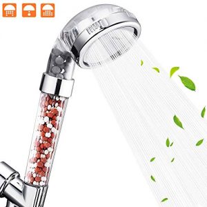 Shower Head, Handheld High Pressure Filter Filtration Stone Stream Showerhead Water Saving Ionic with 3-Way Shower Modes for Dry Skin & Hair by Nosame (Clear) (Clear-White)