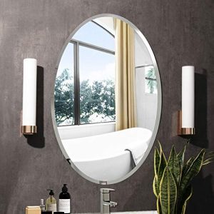 KOHROS Oval Beveled Polished Frameless Wall Mirror for Bathroom, Vanity, Bedroom (20" W x 28" H Oval)