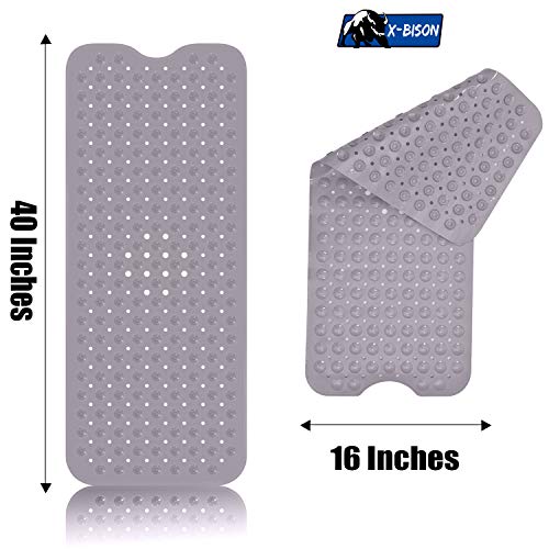 XBison Large Bath Tub Mat Extra Long 40x16” XBison Massive Tub Tub Mat Additional Lengthy 40x16”, Protected Non-Slip Bathtub and Bathe Mats with Drain Holes &amp; Suction Cups, Machine Washable Rest room Mats,Grey.