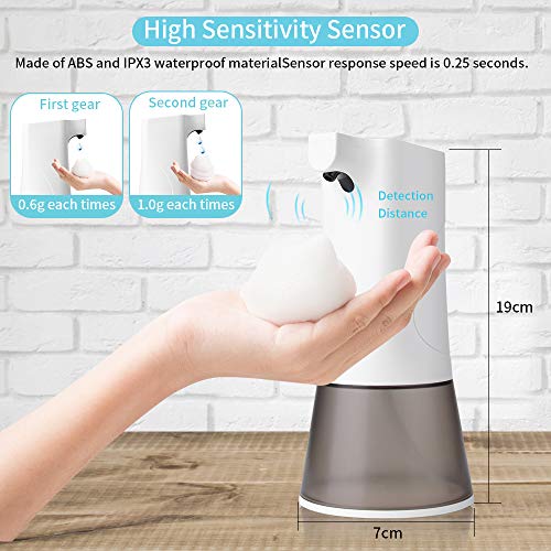 E and jing Soap Dispenser, Touchless Automatic Foaming Hand sanitizer E and jing Cleaning soap Dispenser, Touchless Computerized Foaming Hand sanitizer Dispenser 350ml Infrared Movement Sensor Battery Computerized Premium Countertop Cleaning soap Dispensers for Rest room Kitchen Bathroom Workplace Resort.