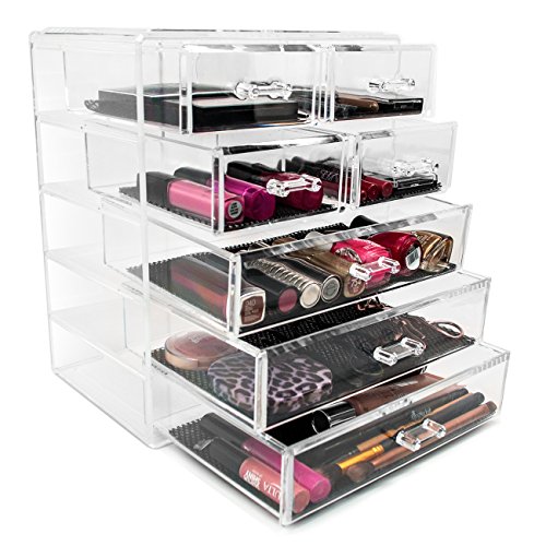 Sorbus Cosmetics Makeup and Jewelry Big Storage Case Display Sorbus Cosmetics Make-up and Jewellery Huge Storage Case Show - Trendy Vainness, Rest room Case (three Massive, four Small Drawers, Clear).