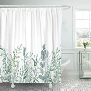 Emvency Fabric Shower Curtain Curtains with Hooks Green Eucalyptus Watercolor Floral Pattern Botanical Artistic Border Botany Bouquet Branch Christmas Clip 72"X72" Waterproof Decorative Bathroom