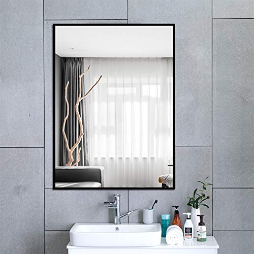 NeuType Rectangular Hanging Mirror Wall Mirror for Bathrooms NeuType Rectangular Hanging Mirror Wall Mirror for Loos, Entryways, Residing Rooms and Extra (38" x 26", Black (Skinny Body)).