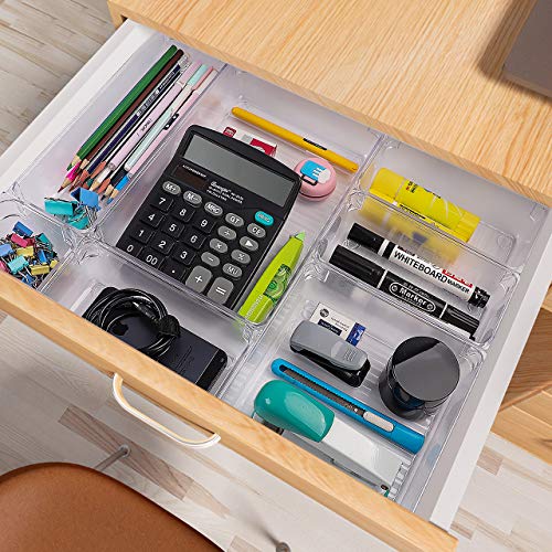 Puroma 18-pcs Desk Drawer Organizer Trays, 4 Different Sizes Puroma 18-pcs Desk Drawer Organizer Trays, Four Completely different Sizes Giant Capability Plastic Bins Kitchen Drawer Organizers Lavatory Drawer Dividers for Make-up, Kitchen Utensils, Jewelries and Devices.