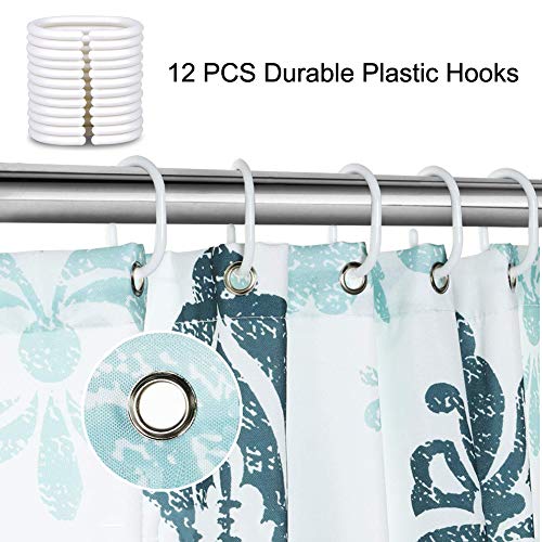 Yougai Shower Curtain for Bathroom with 12 Hooks Yougai Bathe Curtain for Lavatory with 12 Hooks, Polyester Cloth Machine Washable Waterproof Bathe Curtains 72 x 72 Inch (Gentle Blue Damask).